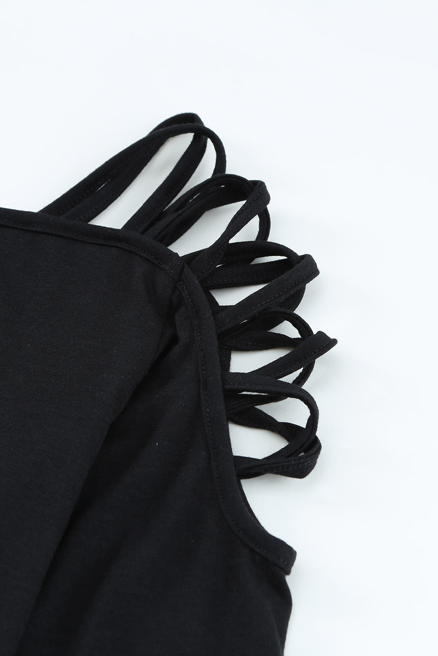 Crisscross Spliced Black Lace Top