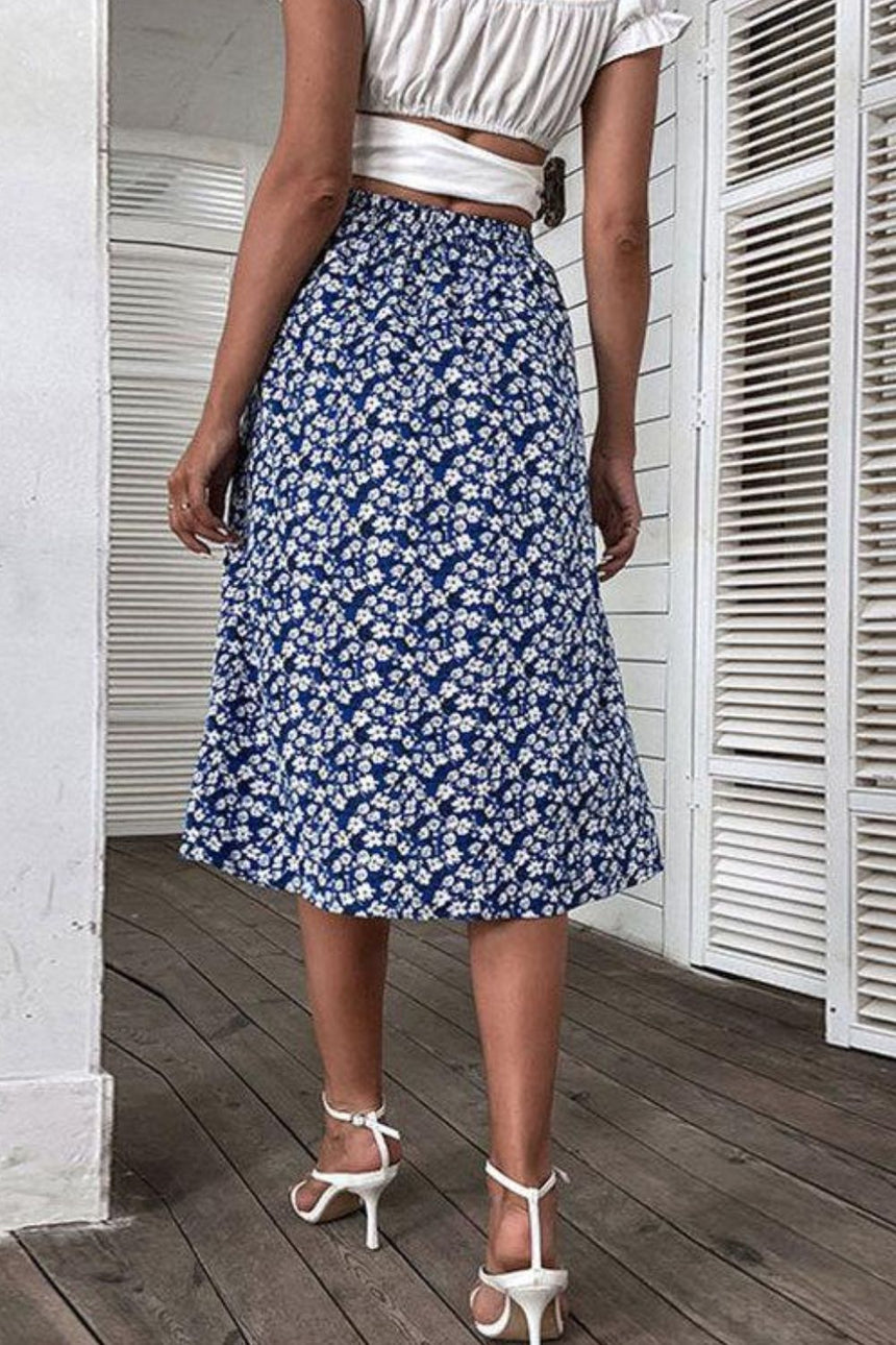 Blue Ditsy Floral Ruffled Skirt